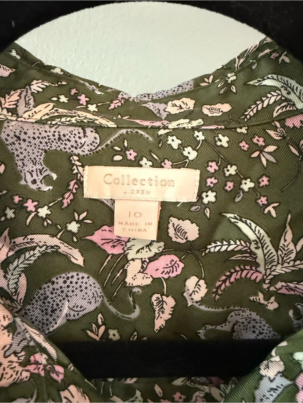 J. Crew Collection Silk Twill Jungle Cat Print Button Down size 10